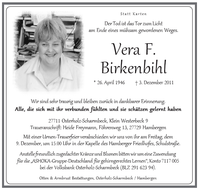 Vera F Birkenbihl Todesursache